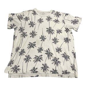 George Shirt Mens XL White Black Palm Tree Print Casual Summer‎ Tee Short Sleeve